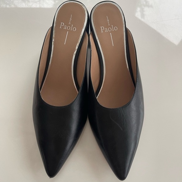 Linea Paolo Svelte Almond Toe Mid Block Heel Mule Black Nappa - 10 - Picture 8 of 10